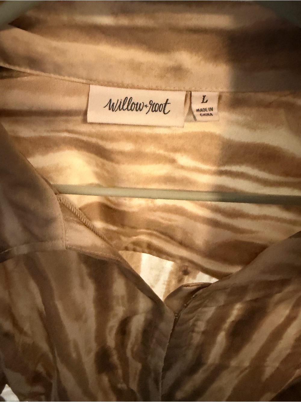 Willow-root Satin Zebra-Print Blouse in Beige